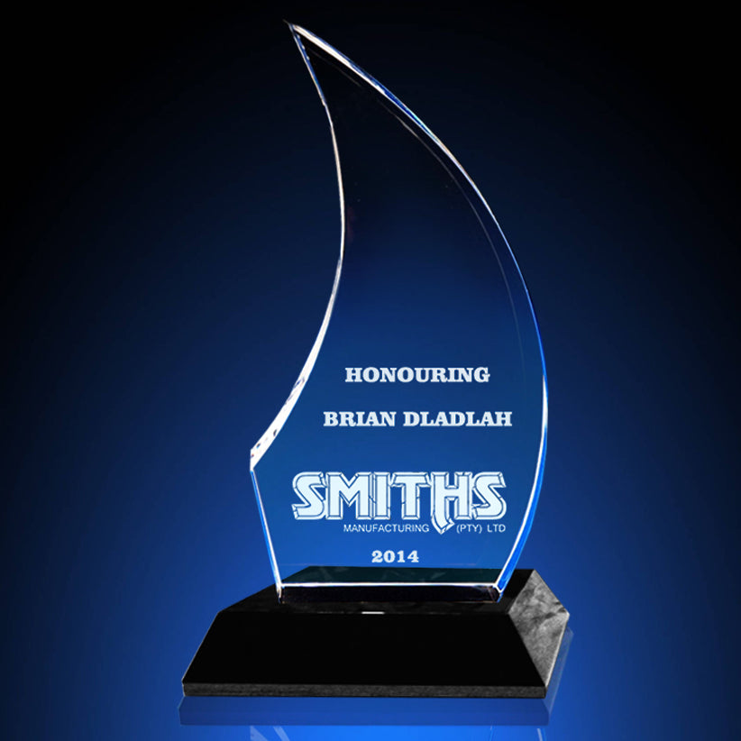180mm/200mm Curved Flame Crystal Trophy